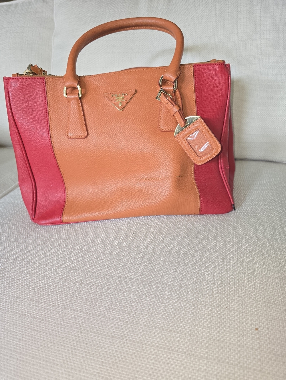 Prada bicolor saffiano leather tote bag w crossbody strap - Picture 2 of 16